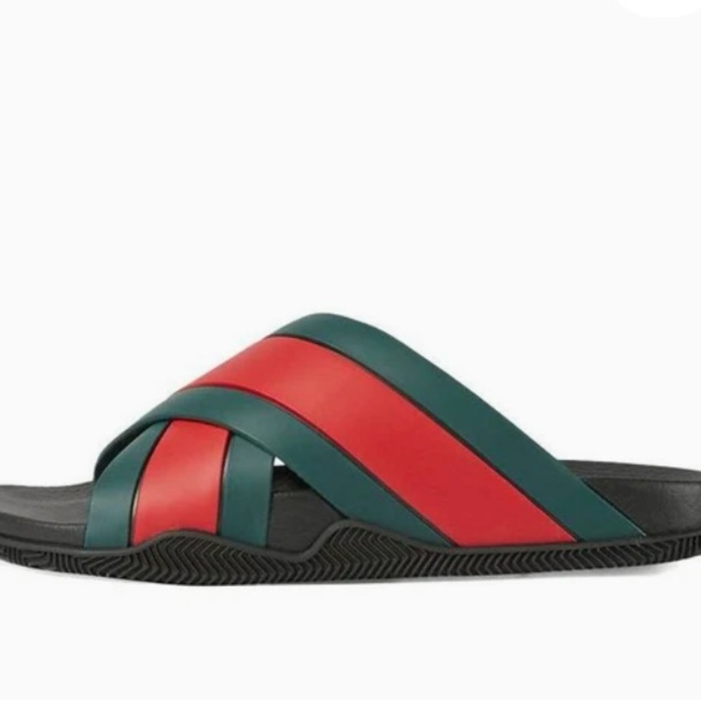 Gucci Black Slides with Red and Green Stripes